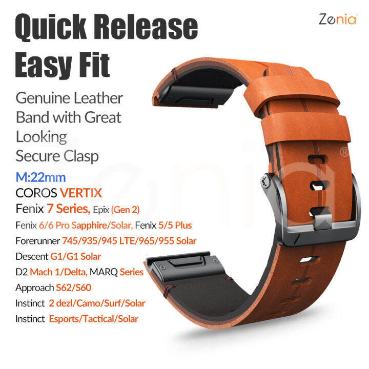 zenia-22มม-หนังแท้คุณภาพสูง-quick-fit-สายนาฬิกาสำหรับ-garmin-garmin-fenix-7-6-pro-sapphire-solar-5-plus-forerunner-745-935-945-955-solar-965-descent-g1-d2-mach-1-delta-epix-gen-2-quatix-instinct-dezl-