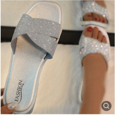 Women Bling Crystal Slippers 2022 Hot Woman Fashion Summer Ladies Casual Soft Outdoor Glitters Flats Womens Shoes