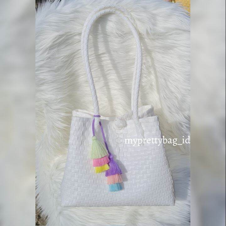 (FREE RAINBOW) Warna Putih Tas Jali Tas Jaly Tas Anyaman Warna Putih