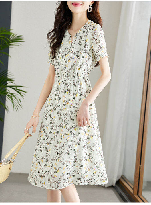 misumixiu-summer-chiffon-dress-womens-2022-new-temperament-short-sleeved-v-neck-waist-floral-dresses