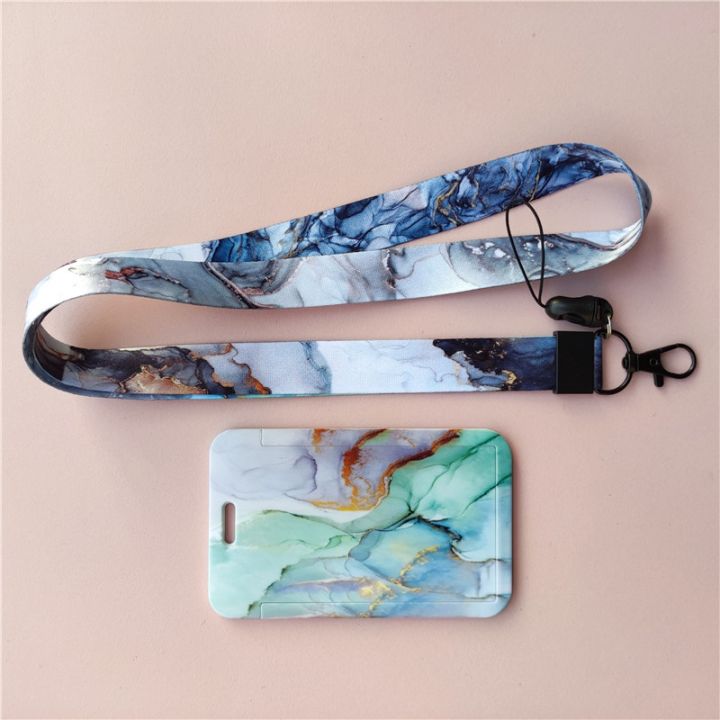 hot-dt-marble-pattern-lanyard-id-badge-card-holder-office-worker-cardholder-cover-credit-protector