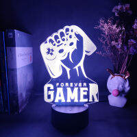 Video Games Modern Design 3D Night Lights for Kids Forever Gamer Gift Novelty Hand Holding Gamepad LED Table Lamps Gaming Room