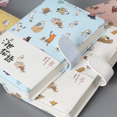 ▫ Creative Stationery Cute Cat Notebook Leather Cover kids Notebook with Color Paper Binder Diary Gift School Supplies