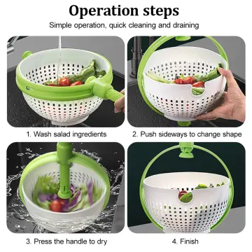 Easy-To-Use Salad Spinner, Non-Scratch, Nylon Spinning Colander, Lettuce  Spinner, Colander with Collapsible Handle