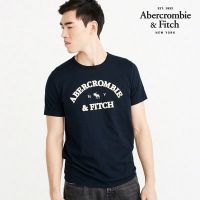 Abercrombie Fitch เสื้อยืดผ้าฝ้ายพิมพ์โลโก้ของผู้ชายแขนสั้นแบบหลวม