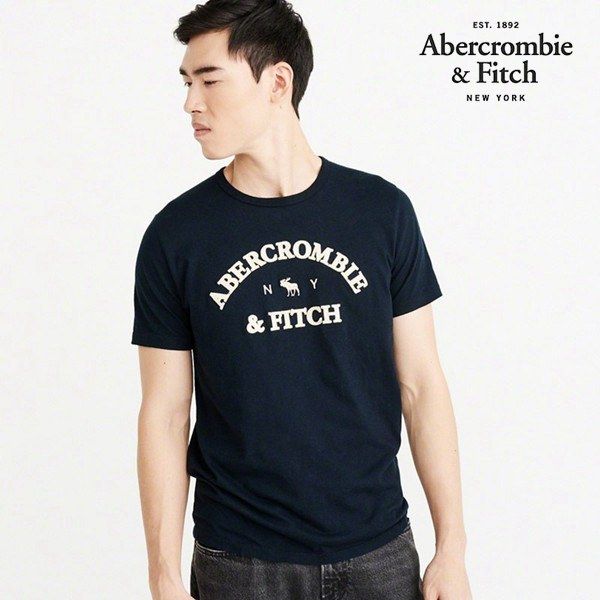 abercrombie-fitch-เสื้อยืดผ้าฝ้ายพิมพ์โลโก้ของผู้ชายแขนสั้นแบบหลวม