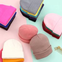 ❒ Dad Mother Kids Baby Hats for Girl Boy Newborn Beanie Infant Candy Color Winter Autumn Family Warm Knitted Parent Children Hat