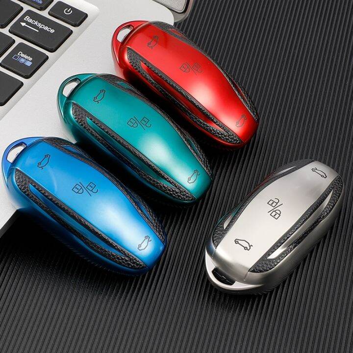 npuh-leather-tpu-car-smart-key-case-cover-shell-fob-bag-protector-holder-keychain-for-tesla-model-x-model-s-model-3-accessories