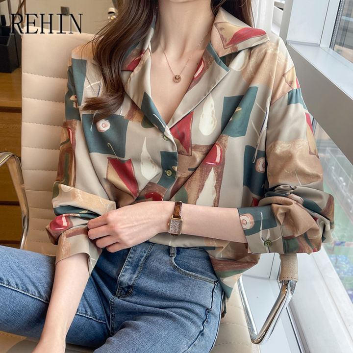 rehin-เสื้อผู้หญิงแฟชั่นใหม่ฤดูใบไม้ผลิวินเทจฮ่องกงพิมพ์ตัวอักษรเสื้อชีฟองออกแบบหรูหราเฉพาะแขนยาว