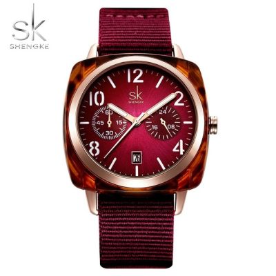 Shengke นาฬิกาข้อมือนาฬิกาข้อมือสตรีเข็มขัดไนล่อนเลียนแบบเปลือกหอยสำหรับผู้หญิงนาฬิกากีฬา Relogio Feminino Zegarek Damski