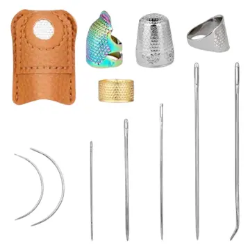 12 Pcs Sewing Thimble Set, Adjustable Metal Sewing Thimble Rings, Leather  Coin Thimble, Metal Finger Shield Ring with Hand Sewing Needle Kit, Sewing