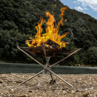 Portable Bonfire Campfire Pit Camping Wood Stove Stand Frame Fire Rack Stainless Steel + Mesh Fire Pit Outdoor Wood Heater