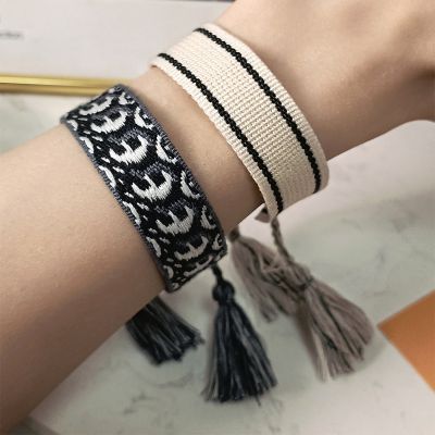 Bohemia Embroidery Pattern Woven Tassel Bracelet For Women Handmade Adjustable Rope Braided Bracelet Retro Fashion Jewelry Gift Wall Stickers Decals