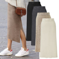 Fashion Autumn Winter Korean Knitted Women Skirts Large Size Elastic Waist Split A-line Skirts Female Plus Size Skirts