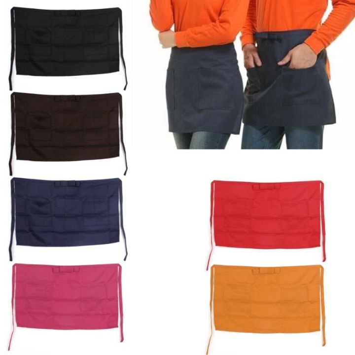 1pcs-half-short-waist-polyester-apron-waitress-waiter-with-pocket-kitchen-cafe-pub-aprons