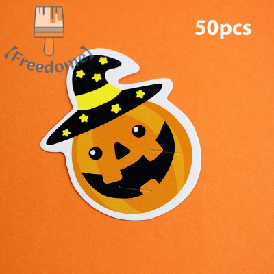 【Freedome】 50pcs คริสต์มาสฮาโลวีนขนมแพคเกจการ์ดผีฟักทอง Lollipop Holder บิสกิตตกแต่งเด็กของขวัญบ้าน DIY Supplies