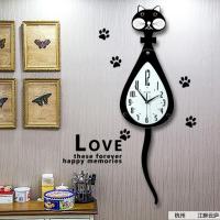 Creative Cute Clock Animal Cartoon Cat Rotatable Wall Clock Modern Design Hanging Table Black Clock Living Room