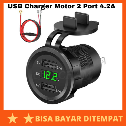 USB Charger Motor 2 Port 4.2A with LED Display Voltmeter / Alat Adapter