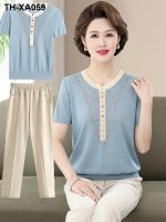 ❂ Mother put the new 2023 summer western style ice silk short sleeve middle-aged womens thin temperament knitted dress