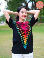 เสื้อมัดย้อม สีดำ ผ้าคอตตอน100% (ย้อมสีทุกตัว ไม่ใช่พิมพ์ลาย) รหัส A22