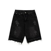 Chrome Heartsˉ jeans star with the same style leather cross trendy five-point shorts 009 008 002 013♚