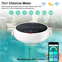 【LZ】♗✶  Detector de Qualidade de Água Solar WiFi 7 em 1 Analisador de Água para Piscina Teste de Água Medidor de Cloro CL PH EC TDS ORP SALT TEMP