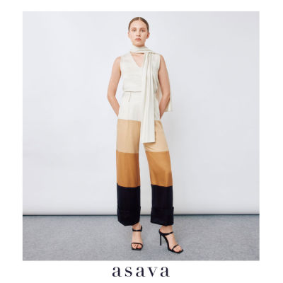 [asava aw22] Asava color gradient pants กางเกงผู้หญิง เอวสูง ขายาว ตัดต่อผ้าลายทางไล่สี กระเป๋าเฉียง ซิปหลัง