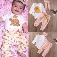 3PCS Newborn Baby Girl Clothes sets Easter Bunny Long sleeve Romper+Leggings+Headband Outfits Newborn Clothes  by Hs2023