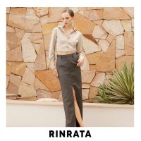 RINRATA - Braya Skirt กระโปรงยาว ทรงตรง ผ้าคอตต้อน สีเทาเข้ม อย่างดี ทรงสวย ผ่ากลางหน้า ตกแต่งกระเป๋าหลัง กระโปรงใส่เที่ยว กระโปรงทำงาน