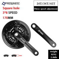 MA-AC48 PROWHEEL หลุมสี่เหลี่ยม170มม. ข้อเหวี่ยง3*8ห่วงโซ่อลูมิเนียมอัลลอยด์243442ตันแขนข้อเหวี่ยงสำหรับจักรยานเสือภูเขา MTB ชิ้นส่วน