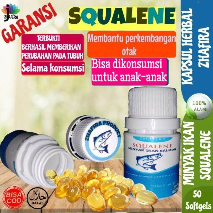 Zhafira Squalene Minyak Ikan Asli Salmon Fish Lever Oil Isi 50 Kapsul Mengandung Omega 3 6 9 EPA