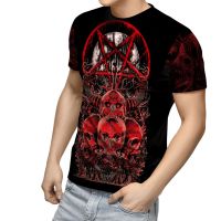 Satanic Skull Red Tattoo 3D All Over Printed Mens T-shirts for Men Casual 0-Neck Short Sleeve Loose Tee Shirts Men Street Tops