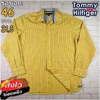 Tommy Hilfiger®แท้ อก 46 เสื้อเชิ้ตผู้ชาย ทอมมี่ ฮิลฟิกเกอร์ สีเหลือง เสื้อแขนยาว เนื้อผ้าดี