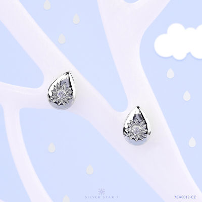 Silver Star 7 - Star Bead ต่างหูทรงหยดน้ำ เงินแท้ 925 ชุบโรเดียม ฝัง CZ - 7EA0012