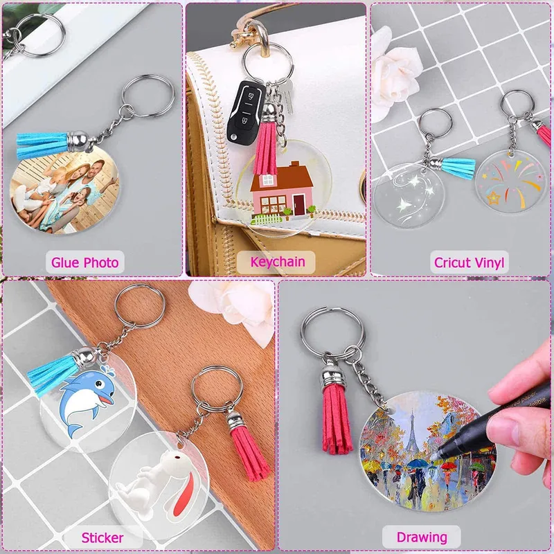 20/50Pcs Keychain Tassels Acrylic Keychain Blanks Keychain Rings