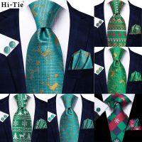 New Silk Christmas Tie For Men Green Gold Animal Gift Mens Necktie Handky Cufflink Set Fashion Party Dropshiping Hi Tie Designer