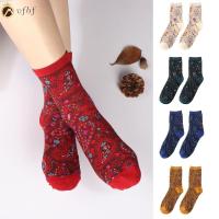 VFBF Christmas Gifts Breathable Spring Autumn Cotton Socks Stocking Flower Print Floral pattern