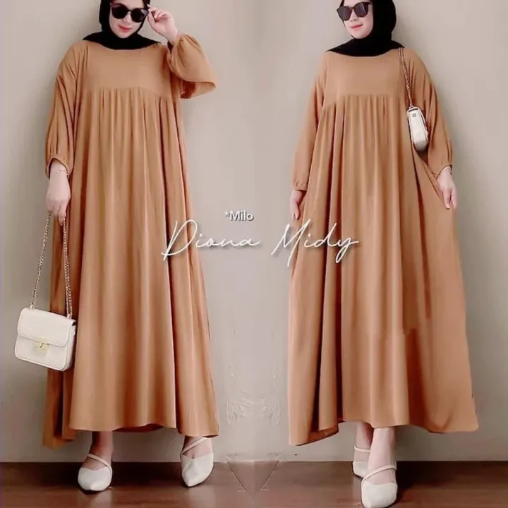 Zaajun92 [bayar Di Tempat] Diona Midi Dress Gamis Dress Wanita