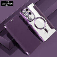 AUOVIEE เคสหนังแม่เหล็กสำหรับ Samsung Galaxy S23 Ultra S 23 Plus กระเป๋าเงินแบบกลับด้านได้ Card โปร่งใสกันกระแทกฝาหลัง S23 Magsafe