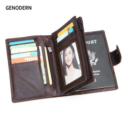GENODERN Genuine Leather Mens Passport Cover Wallet Large Capacity Passport Holder Coin Purse Men Organizer Wallets Card Holder Card Holders