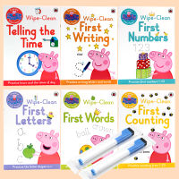 The original English version Peppa Pig Practise with Peppa Wipe-Clean piggy pink pig two wiper pen can duplicate 6 volumes of picture books spelling words, writing time, digital wipe book.