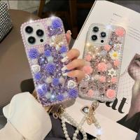 เคสสำหรับ Apple iPhone โทรศัพท์ซิลิโคนนิ่มสร้อยข้อมือมุกดอกไม้ละเอียดอ่อนหรูหราขนาด14 13 12 11 X XS XR Pro Max เคสด้านหลังมีสไตล์จาก GGQcase