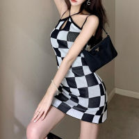 "Plaid Checkerboard Slim Fit Off-shoulder  skirt กระโปรงเกาหลี กระโปรงผู้หญิง"