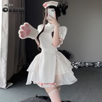 OJBK Women Sexy Nurse Uniform Costumes Fashion Lingerie Outfit With Headpiece White Lace Backless Sleepwear Temptation Dress New