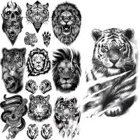 Small Tiger Temporary Tattoos For Men Boys Realistic Lion Skull Snake Dagger Wolf Fake Tattoo Sticker Chest Leg Tatoos Creative Stickers