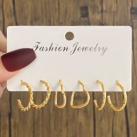 【YP】 Gold Color Hoop Earrings Set Metal Dangle Twists for Jewelry