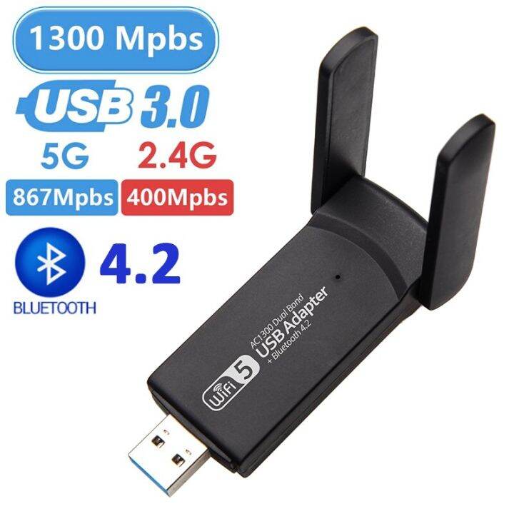 USB WIFI Bluetooth Adapter 5Ghz 1300Mbps Wi Fi Antenna Dual Band ...