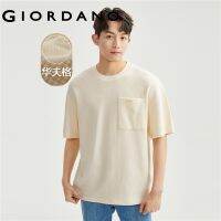 HOT ●8-18●♘ GIORDANO Men T-Shirts Solid Color Pocket Simple Basic Tee Summer Short Sleeve Crewneck Loose Casual Waffle Tshirts 13023304