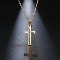 DOTIFI Stainless Steel Necklace For Women Lovers Gold And Rose Gold Color Chain Cross Necklace Small Cross Religious Jewelry Fashion Chain Necklaces
