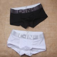 【cw】 Ice silk summer hollow mesh hole breathable cool flat angle panties men 39;s CIN2 tide U convex solid coloredcorner pants